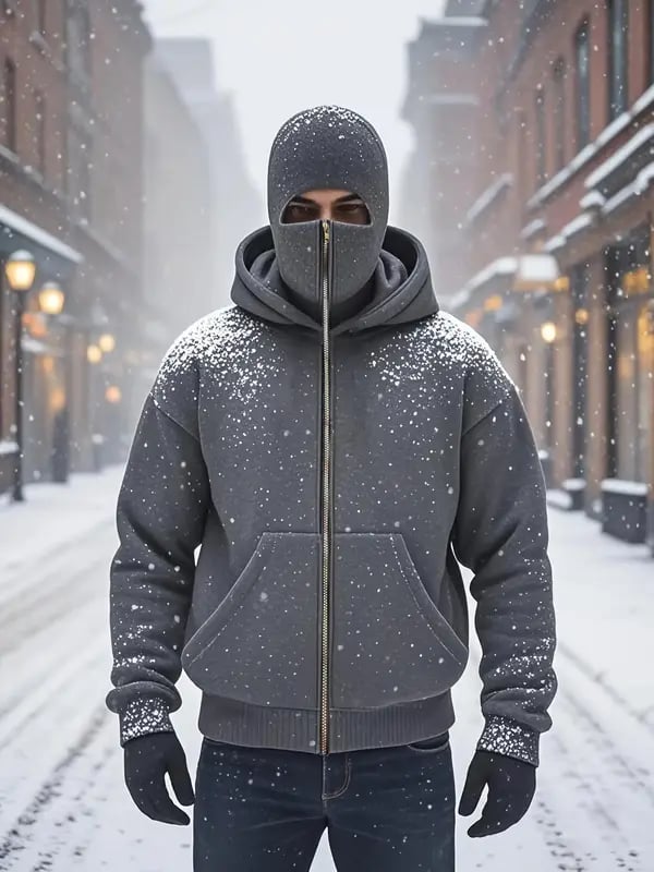 Men's Double Hooded Full Zip-Up Sweatshirt - Loose Drop Shoulder Warm Winter Hoodie Jacket for Gym & Outdoors
