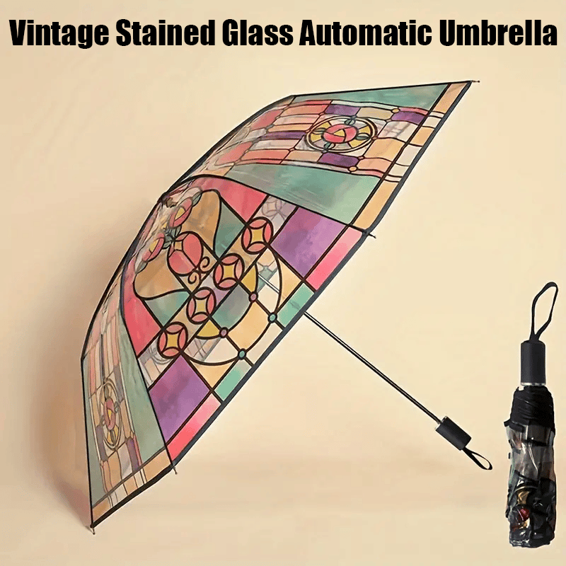 Vintage Stained Glass Automatic Umbrella