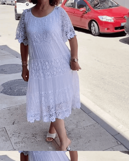 🔥49% OFF🔥 Solid Color Short Sleeve Lace Dress