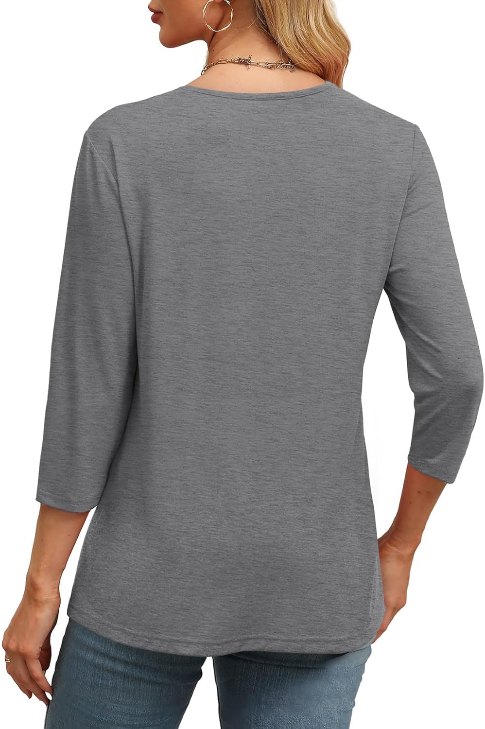 NEW🔥 Women's V Neck 3/4 Long Sleeve  Loose Fit  Tops