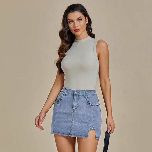 🔥Skorts Skirts for Women Denim Mini Skirt Side Slit with High Waisted Jean Shorts Stretchy