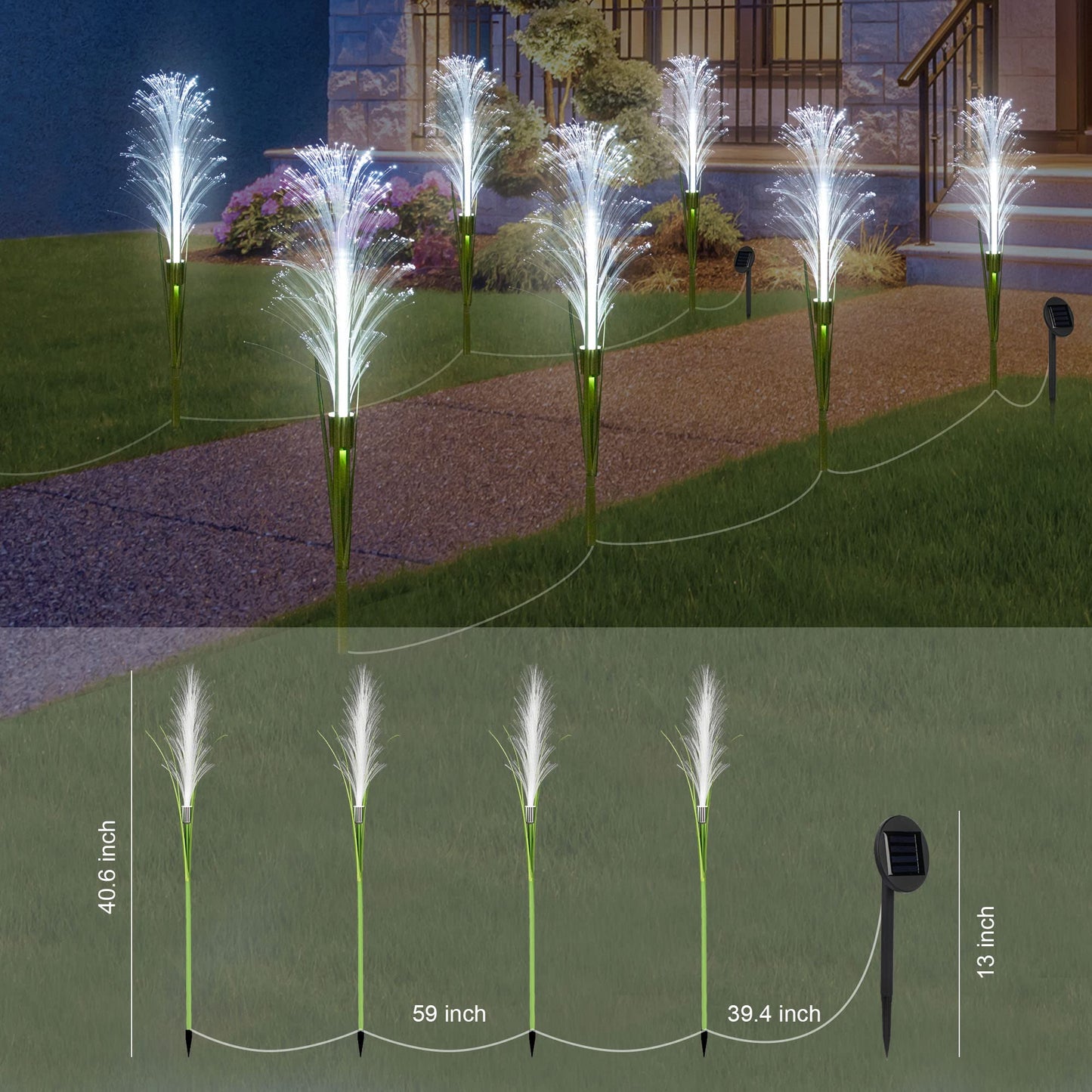 Solar Outdoor Garden Lights Decorative Waterproof Flower Fiber Optic Reed Landscape Lighting for Patio Driveway Pathway Lawn Ground