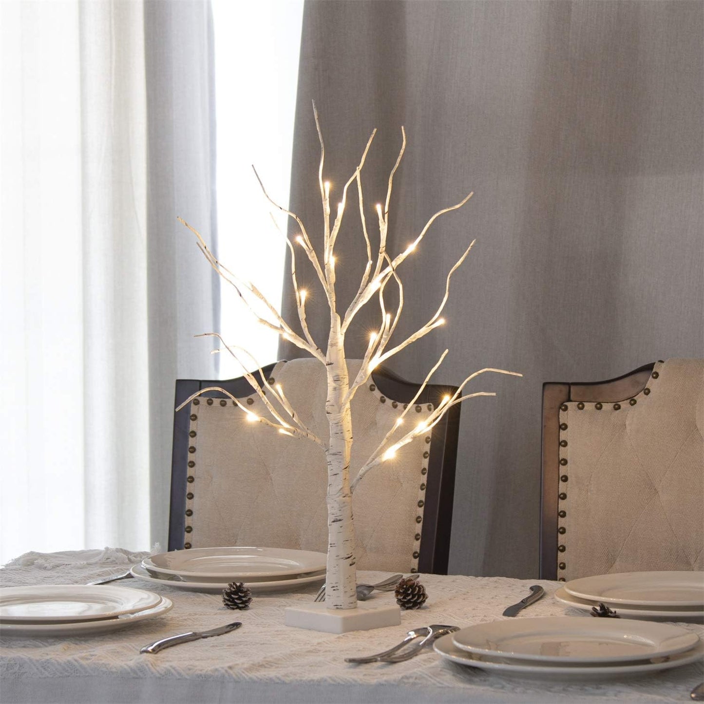 White birch simulated luminous tree