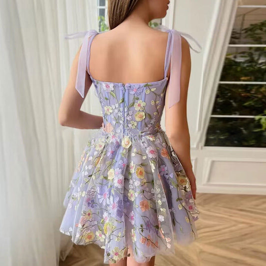 Fashion Three-dimensional Flower Embroidery Hip-huggin Dress