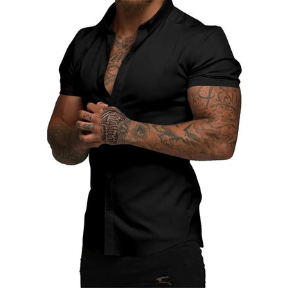 ⚡Hot Sales 49% OFF🔥Mens Muscle Fit Dress Shirts Casual Button Down Shirt Short Sleeve Wrinkle-Free Shirts