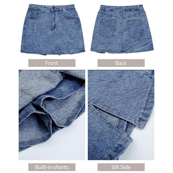 🔥Skorts Skirts for Women Denim Mini Skirt Side Slit with High Waisted Jean Shorts Stretchy