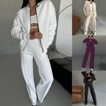 💕Hot Sale 50% OFF💖Women's Two-Piece Relaxed Fit Set - Zippered Jacket and Wide-Leg Pants
