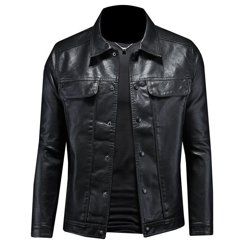 New autumn and winter men's lapel motorcycle leather jacket slim fit trendy men