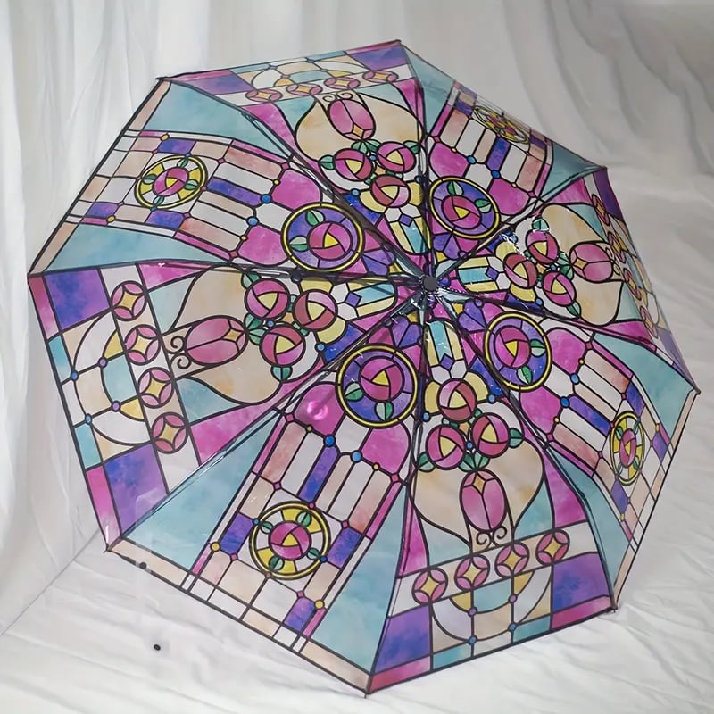 Vintage Stained Glass Automatic Umbrella