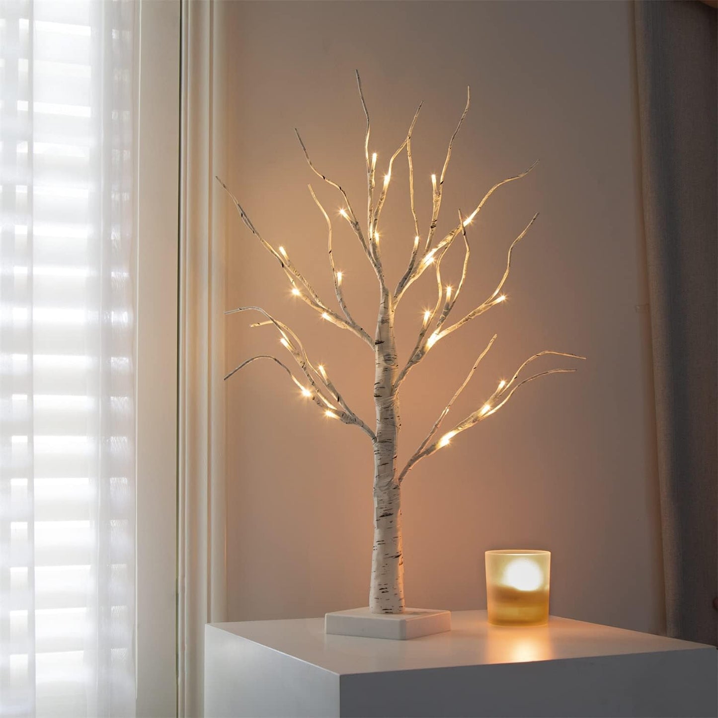 White birch simulated luminous tree