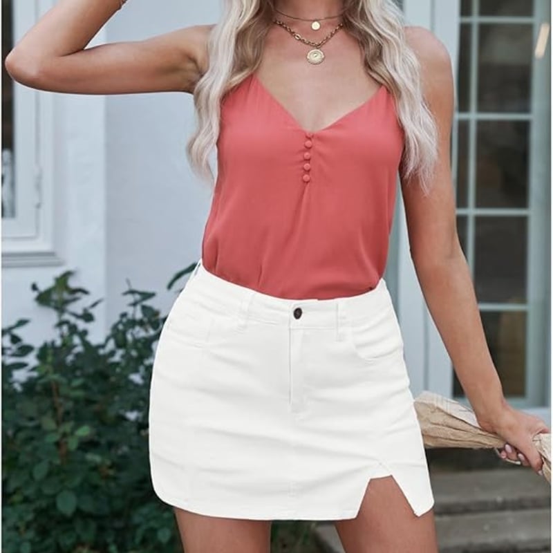 🔥Skorts Skirts for Women Denim Mini Skirt Side Slit with High Waisted Jean Shorts Stretchy