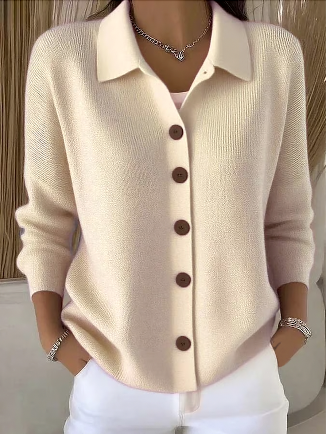Women Plain Long Sleeve Shawl Collar Casual Spring/Fall Cardigan Outerwear