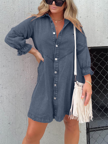 2025 New Washed Denim Puff Sleeve Dress (Buy 2 Free Shipping)
