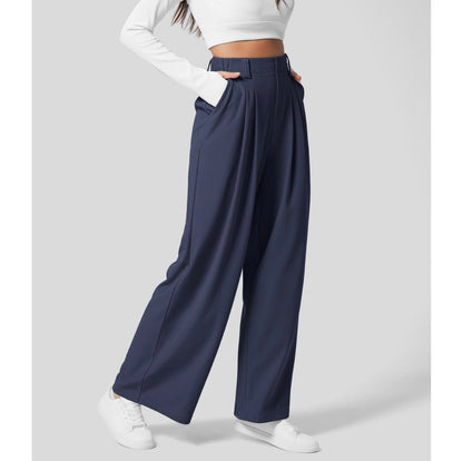 2025 High Waisted Plicated Side Pocket Wide Leg Waffle Casual Pants