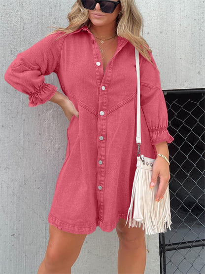 2025 New Washed Denim Puff Sleeve Dress (Buy 2 Free Shipping)