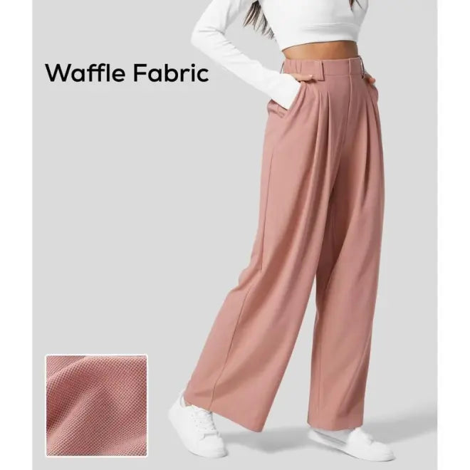 2025 High Waisted Plicated Side Pocket Wide Leg Waffle Casual Pants