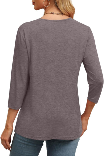 NEW🔥 Women's V Neck 3/4 Long Sleeve  Loose Fit  Tops