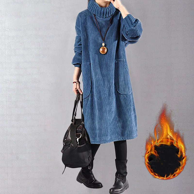 Women’s High Neck Loose Corduroy Maxi Dress