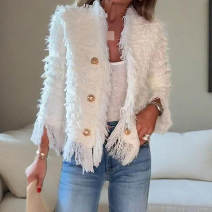 💜 Women’s Fashion Button Tassel Short Coat