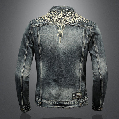 Wings Embroidered Denim Jacket for Men