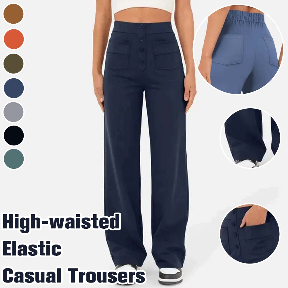 High-waisted Elastic Casual Trousers